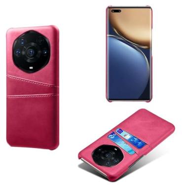 Imagem de Capas Compatível com Honor Magic3 Pro Plus,Caso de couro PU-Tampa de telefone a prova de choque com 2 slots de cartão,Proteção anti-impressão digital e anti-gota-Rose Red