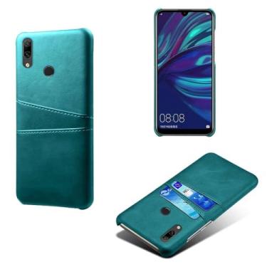 Imagem de Capas Compatível com Huawei Y7 Prime 2019,Caso de couro PU-Tampa de telefone a prova de choque com 2 slots de cartão,Proteção anti-impressão digital e anti-gota-Green
