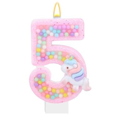 Imagem de Topo de Bolo com Números Unicórnio, Velas Aniversário Tema de Unicórnio Topo Bolo com Tema Desenho Animado Suprimentos para Festa Aniversário para Meninas e Crianças (5)
