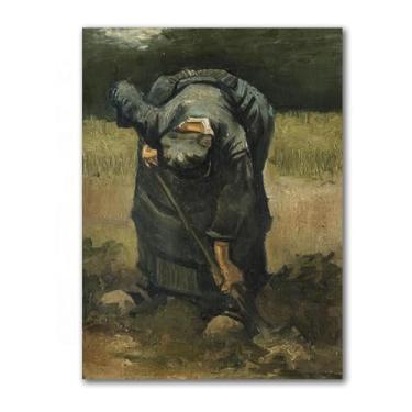 Imagem de LXURY Van Gogh. Uma mulher camponesa cavando. Reprodução de pinturas famosas. Arte de parede em tela Van Gogh Pôsteres e impressões. Imagem para decoração de casa 50 x 65 cm sem moldura