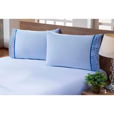 Imagem de Par de Fronhas Barrado Lese 50x90 100% Algodão 200 Fios (Azul)