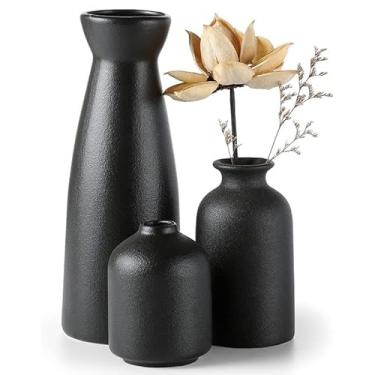 Imagem de Um conjunto de vasos de cerâmica de 3 peças, adequado para sala de estar, banheiro, cozinha, decoração de escritório, decoração de prateleira e casa moderna (3 peças pretas)