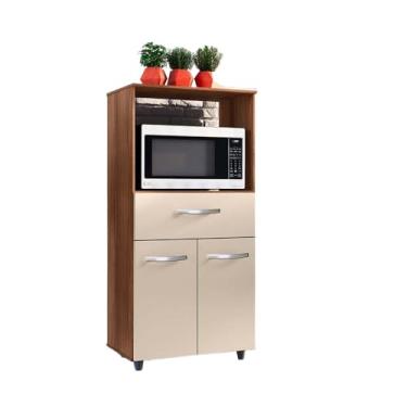 Imagem de Armário Multiuso para Cozinha com Gaveta e Portas - Balcão Organizador, Paneleiro e Fruteira com Armário Móveis de Cozinha(Savana/Off White)