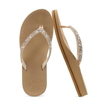 Imagem de KuaiLu Chinelo feminino de strass com suporte de arco confortável tapete de ioga sandálias de almofada moda verão praia viagem ortopédica caminhada tanga sandálias sem cadarço fascite plantar sapatos