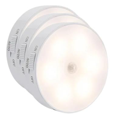 Imagem de Kit 3 Luminária Led com Sensor de Presença Movimento Inteligente Recarregável USB sem Fio - Lâmpada Luzinha Ideal para Closet Armário Corredor Escada Quarto de Bebê Criança