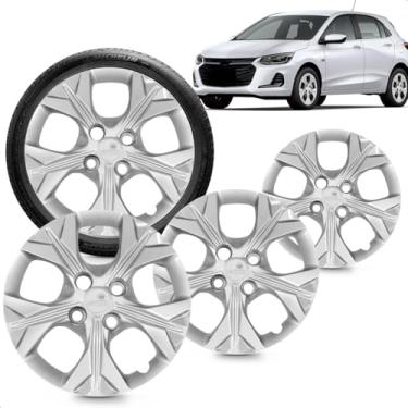 Imagem de Kit 4 Calotas Onix Prisma 2021 Aro 14 Prata Cubo Baixo Grid