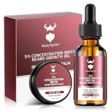 Imagem de Kit de crescimento de barba e bálsamo para barba – Kit de crescimento de barba com 5% de concentração de biotina para homens, ingredientes naturais com óleo de argan, óleo de jojoba e vitamina (Mystic