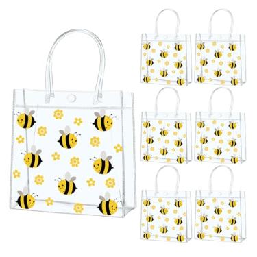 Imagem de QOUBAI 24 unidades de sacolas de presente de PVC transparente com alças de mel, abelhas, guloseimas, margaridas, presentes, sacolas para lembrancinhas de festa de aniversário, chá de bebê, suprimentos