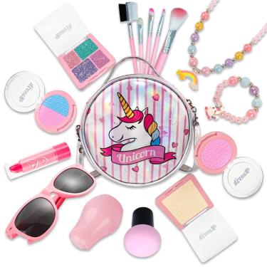 Imagem de Kit de maquiagem Banvih Unicorn Princess para meninas de 2 a 7 anos com bolsa