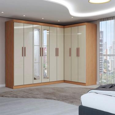 Imagem de Guarda-Roupa Casal Modulado Odisseia 9 Portas 2 Gavetas com Espelho Cinamomo/Off White - Panorama Móveis