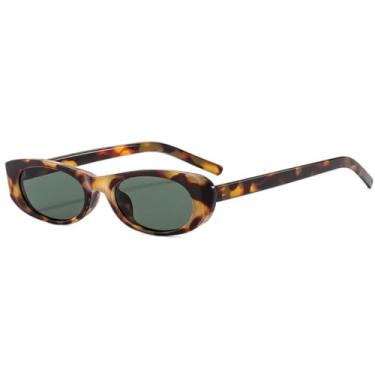 Imagem de Óculos de sol gatinho preto feminino, armação estreita, retangular, masculino, UV400 (verde leopardo)