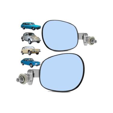 Imagem de Par Retrovisor Fusca Raquete Aço Inox Lente Convexo Azul - Rosso & VR
