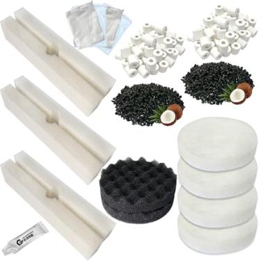 Imagem de 21 peças de substituição de kits de mídia de aquário para filtros Fluval FX4 / FX5 / FX6 Canister, incluindo filtro de esponja, bloco de bioespuma, filtro de esponja de carbono, anel de cerâmica