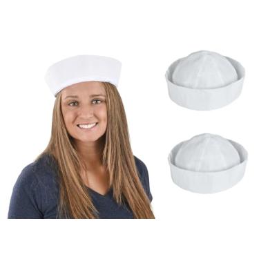 Imagem de Zugar Land Chapéus de marinheiro brancos grandes (2 chapéus) (25 cm) acessório de fantasia náutica grande adulto (2)