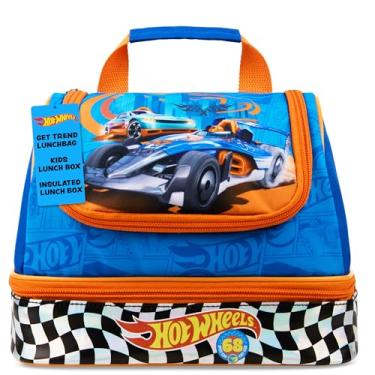 Imagem de Get Trend Hot Wheels Insulated Lunch Box with Two Compartments for Kids Teens Work Travel Picnic Beach Cooler Sack (Blue Hot Wheels)