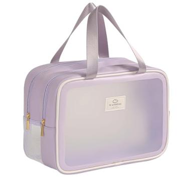 Imagem de Heliar Bolsa de higiene de viagem grande com separação a seco e molhado – Bolsa de lavagem à prova d'água para mulheres, bolsa de banho transparente e fosca para academia, pernoite, natação e viagens