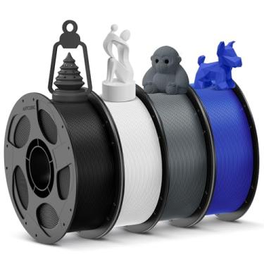 Imagem de ANYCUBIC Pacote PLA de filamento de impressora 3D, filamento PLA precisão dimensional de 1,75 mm +/- 0,02 mm, carretel reutilizável de 1 kg, preto + branco + cinza + azul, 4 kg no total