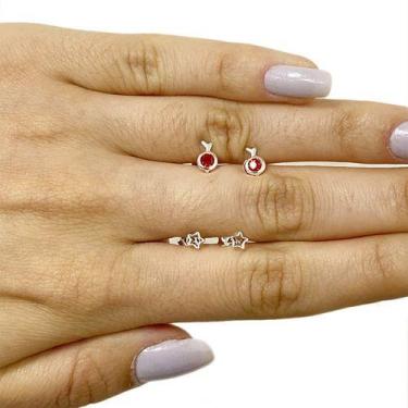 Imagem de Brinco Infantil Folheado A Prata 925 Kit 2 Brincos - Papillon Semi Jói