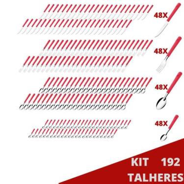 Imagem de Kit 192 Talher Colher de Chá Faca Garfo Colher Luna Vermelho - Taumer,