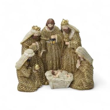 Imagem de Presepio de Natal Resina Nascimento Jesus 27cm Dourado Decoracao Natalina Premium