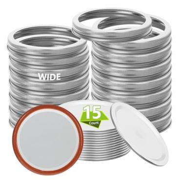 Imagem de 6 anéis + 6 tampas prateadas 86 mm/3,38" tampas de conserva com anéis boca larga para potes de conserva, tampas divididas e anéis material de grau alimentício, 100% ajustado e hermético para frascos