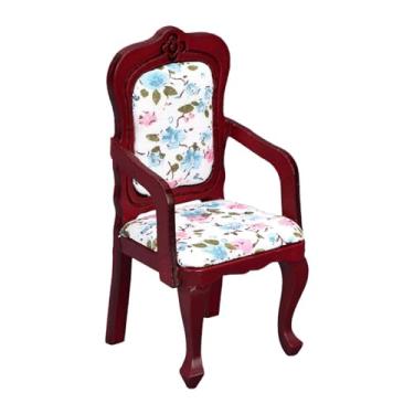 Imagem de JunZheHub Cadeira de Casa de Bonecas, Poltrona de Simulação, Móveis em Miniatura, Modelo de Design Retrô em Escala 1:12 para Layouts de Cozinha de Casa de Bonec, Marrom Avermelhado