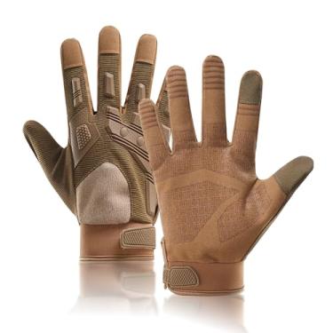 Imagem de hisptgo Luvas táticas para homens, luvas de segurança para trabalho com excelente aderência para atividades ao ar livre, esportes, motocicleta e trabalho (bege, GG)