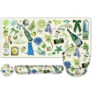 Imagem de Tapete de mouse, tapete de mesa grande 4 em 1, tapete de mesa para desktop, antiderrapante XXL grande computador ergonômico com suporte de pulso para teclado e mouse para mulheres, adesivos com tema