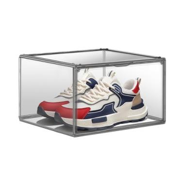 Imagem de EDS FAM Organizador de sapatos para armário, caixa de armazenamento transparente, suporte de sapatos empilhável de plástico resistente com tampas magnéticas, 1 pacote tamanho 13