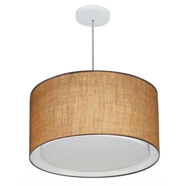 Imagem de Lustre Pendente Cilíndrico Duplo Vivare Md-4287 Cúpula Em Tecido 45x30cm - Bivolt Palha...