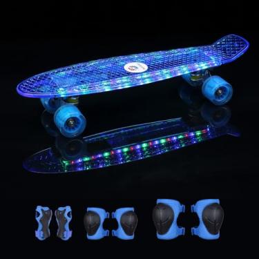 Imagem de Skate de 55 cm para crianças de 6 a 8 a 10 anos, skates Cruiser iluminados com LED completo para idades de 2 a 3 a 4 a 5 a 12 a 14 anos, para iniciantes, meninas, adolescentes, jovens, pequenas,