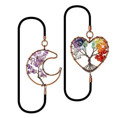 Imagem de Yoption Pacote Com 2 Marcadores Elásticos De Cristal 7 Chakras, Formato Coração E Lua Cobre Antigo, Pedra Cura Da Árvore Vida, Para Alunos, Professores, Formatura, Dia Das Mães, Presente Natal