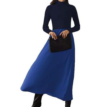 Imagem de Suéter feminino de gola alta Maxi Dress HOCANDY azul escuro