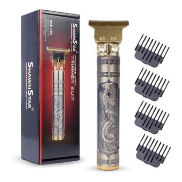 Imagem de Máquina Profissional Dragão Acabamento Sem Fio Cabelo Barba Pezinho Personalizada Com Limitador de Lamina Ajustável Recarregável 4 Pentes Óleo Escovinha Kit Conjunto Aparador Acabamento Premium
