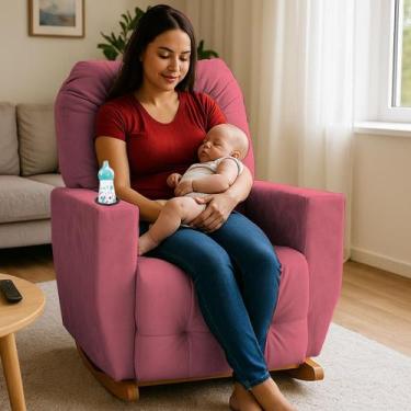 Imagem de Poltrona de Amamentação Balanço Antonella Puff - Moveis Águias, Rosa