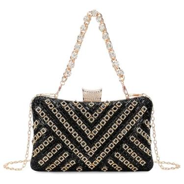 Imagem de RNIEGA Bolsas clutch para mulheres, bolsa de noite com corrente destacável feminina brilhante bolsa de mão de festa de casamento, Y - preto