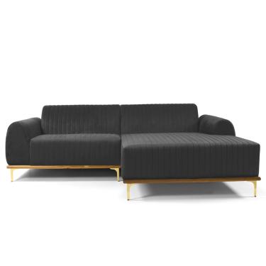 Imagem de Sofá 3 Lugares Lisboa D07 com Chaise Direita 230cm Veludo Cinza - D'Rossi