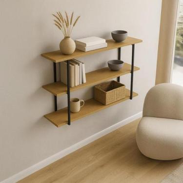 Imagem de Prateleira Tripla Estante Mdf 30x100cm Tipo Industrial - Bella Decor B
