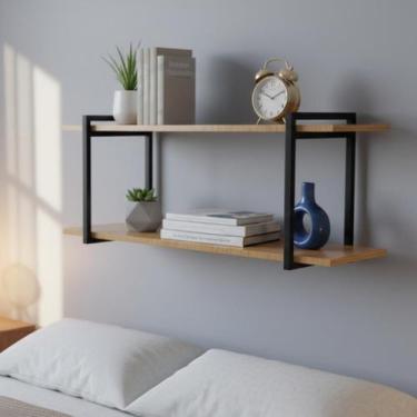 Imagem de Prateleira Dupla Estante Mdf 30x100cm Tipo Industrial - Bella Decor Br
