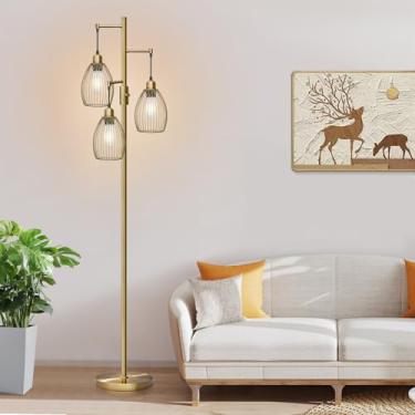 Imagem de Nintiue Luminária De Chão Regulável, 3 Lâmpadas Led Edison De 800 Lm Incluídas, Luminária De Chão Industrial De Fazenda, Luminária De Árvore De Pé Com Elegante Gaiola Em Forma De Lágrima, Lâmpadas A