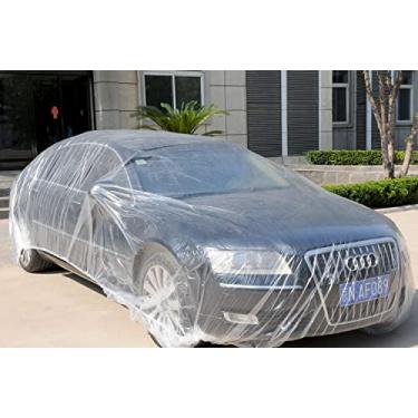 Imagem de K KINGPLAST Capa de carro de plástico transparente descartável com elástico universal capa de garagem para chuva e poeira 30 x 55 cm adequada para a maioria das marcas de sedãs