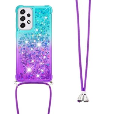 Imagem de Capa de cordão crossbody líquido brilhante para Samsung Galaxy A14 A34 A54 A13 A23 A32 A33 A53 A52 A73 A22 4G 5G A02S Capa à prova de choque, azul roxo, para Galaxy A15