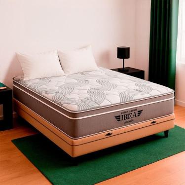 Imagem de Cama Box Viúvo Bege E Colchão Ibiza Molas Vstore 128x188x22
