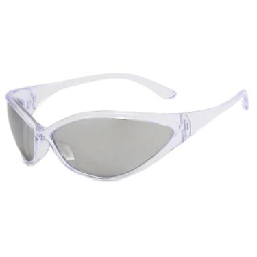 Imagem de HCPIHF Óculos de sol punk femininos, moda vintage, masculino, esportivo, à prova de vento, UV400 (prata transparente)