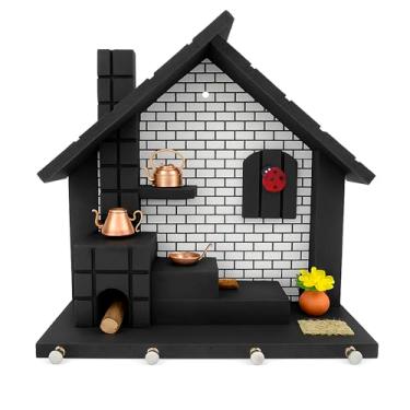 Imagem de Porta Chaves De Parede Artesanal Fornalha Branca Em MDF Miniaturas De Cobre Decoração Cozinha E Casa