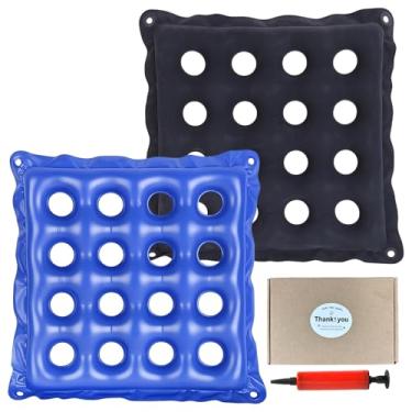 Imagem de Conjunto de 2 almofadas de assento infláveis para alívio de pressão – Almofada de ar com design waffle para cadeira de rodas, cadeira de escritório e viagem de carro, extragrossa com bombas duplas (47