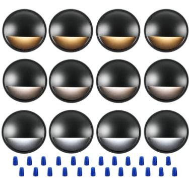 Imagem de [Pacote com 12] Luzes LED de baixa tensão 3CCT CLOUDY BAY para deck ao ar livre, 2700K/3500K/5000K selecionáveis, luz de cerca de trilho de escada com fio, 3W, 12V-24V AC/DC para decks