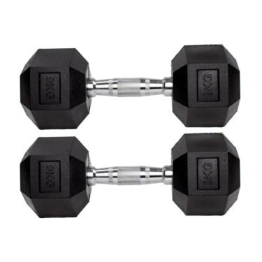 Imagem de Par Halter 9kg + 9kg Dumbbell Sextavado Emborrachado Pegada Cromada Gallant (GDB09F3B-PT)