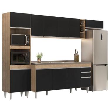 Imagem de Armário De Cozinha Modulada 5 Peças Cp18 Balcão Com Pia Inox Castanho/preto - Lumil