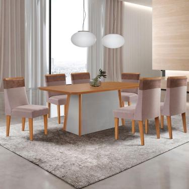 Imagem de Mesa De Jantar Diane 180cm Tampo Mdf Lam 6 Cadeiras Andes Moderna Linho Capuccino Tork Naturale Off White